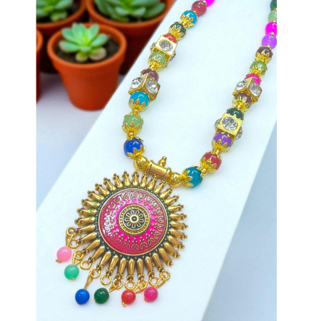 Handcrafted Antique Round Pendant Necklace Set with Earrings