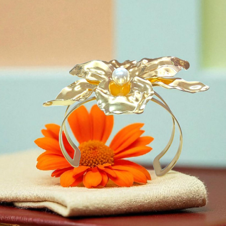 Floral Pearl Statement Cuff Bracelet