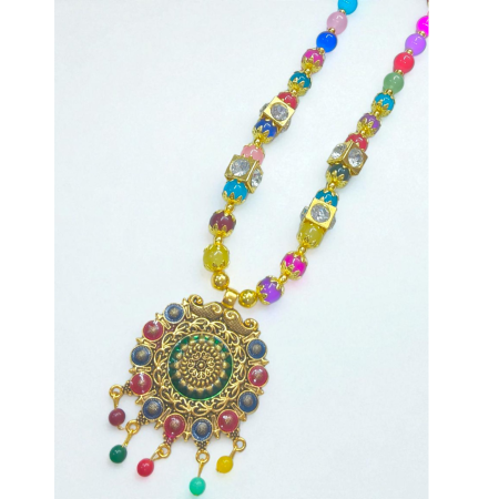 Multicolor Beaded Oxidized Necklace Set with Earrings