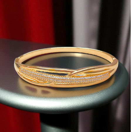 Elegant Crossover CZ Gold Plated Bracelet